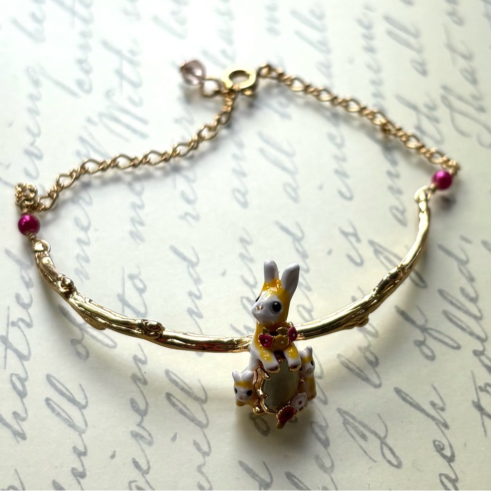 Genuine Les Néréides Gold Rabbit & Bunnies Half Cuff Bracelet - Picture 3 of 5
